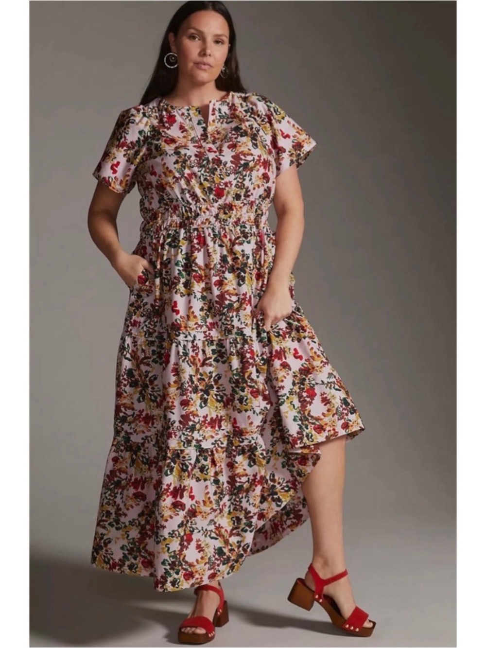 Anthropologie Somerset Floral Pink Maxi Dress Smocked Cotton Size Small NWT - Picture 6 of 14
